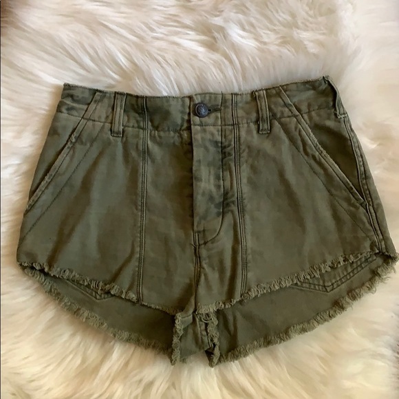 Free People Pants - Free People Green Raw Hem High Rise Shorts Size 0